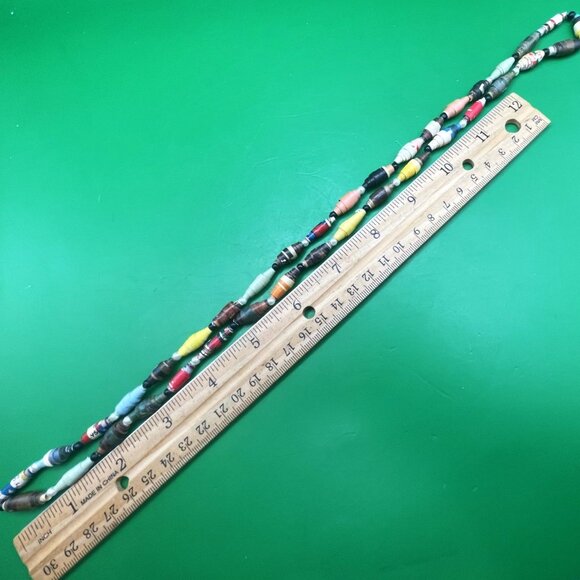 Handmade Rolled Paper Bead Necklace Long Continuous Strand Upcycled Bohemian - Picture 4 of 10